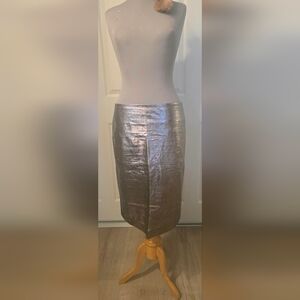 H&M Silver Leather Skirt Back Zip Slit